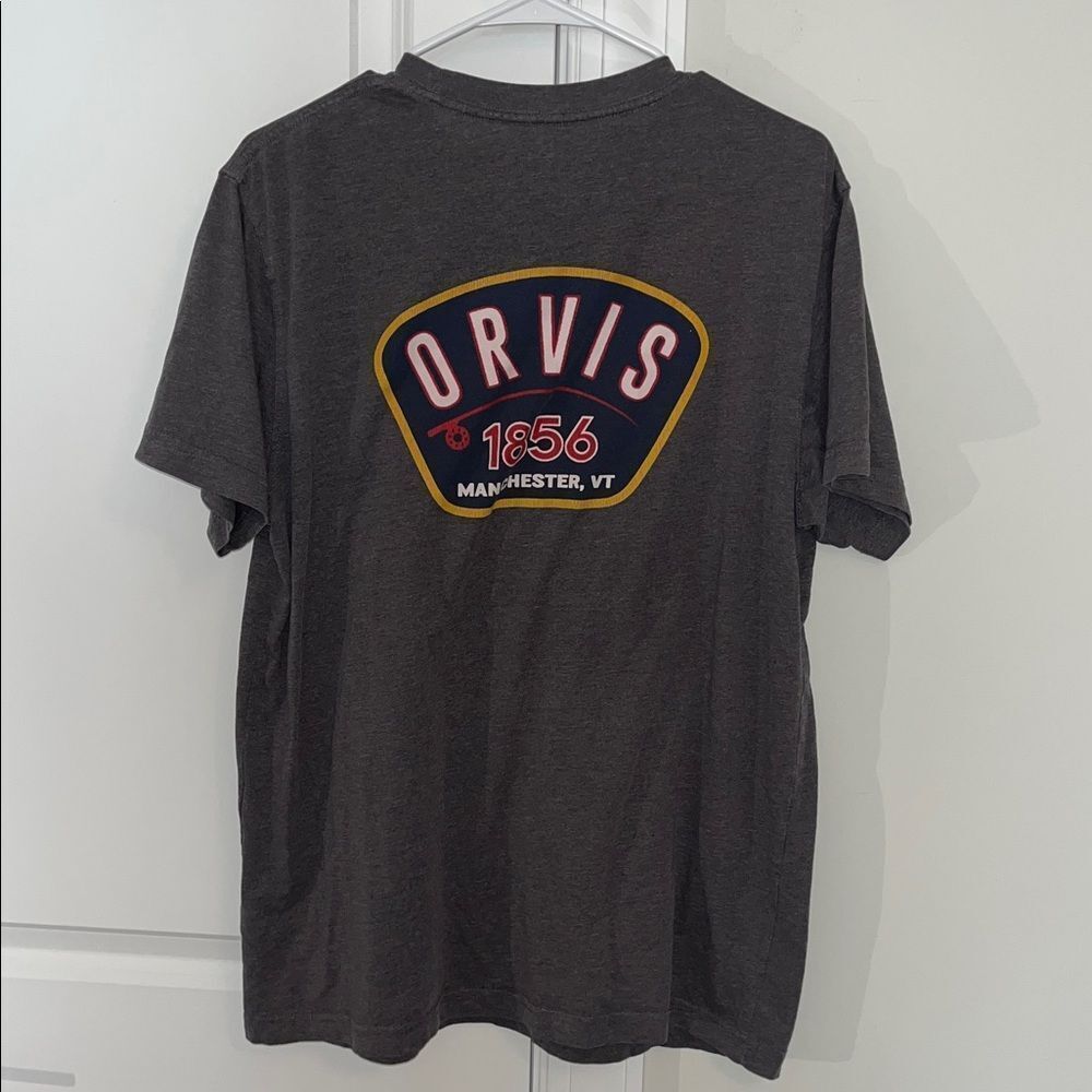 Fly fishing men’s Orvis Trout Fan Protect & Conserve Gray T shirt M soft w/spots